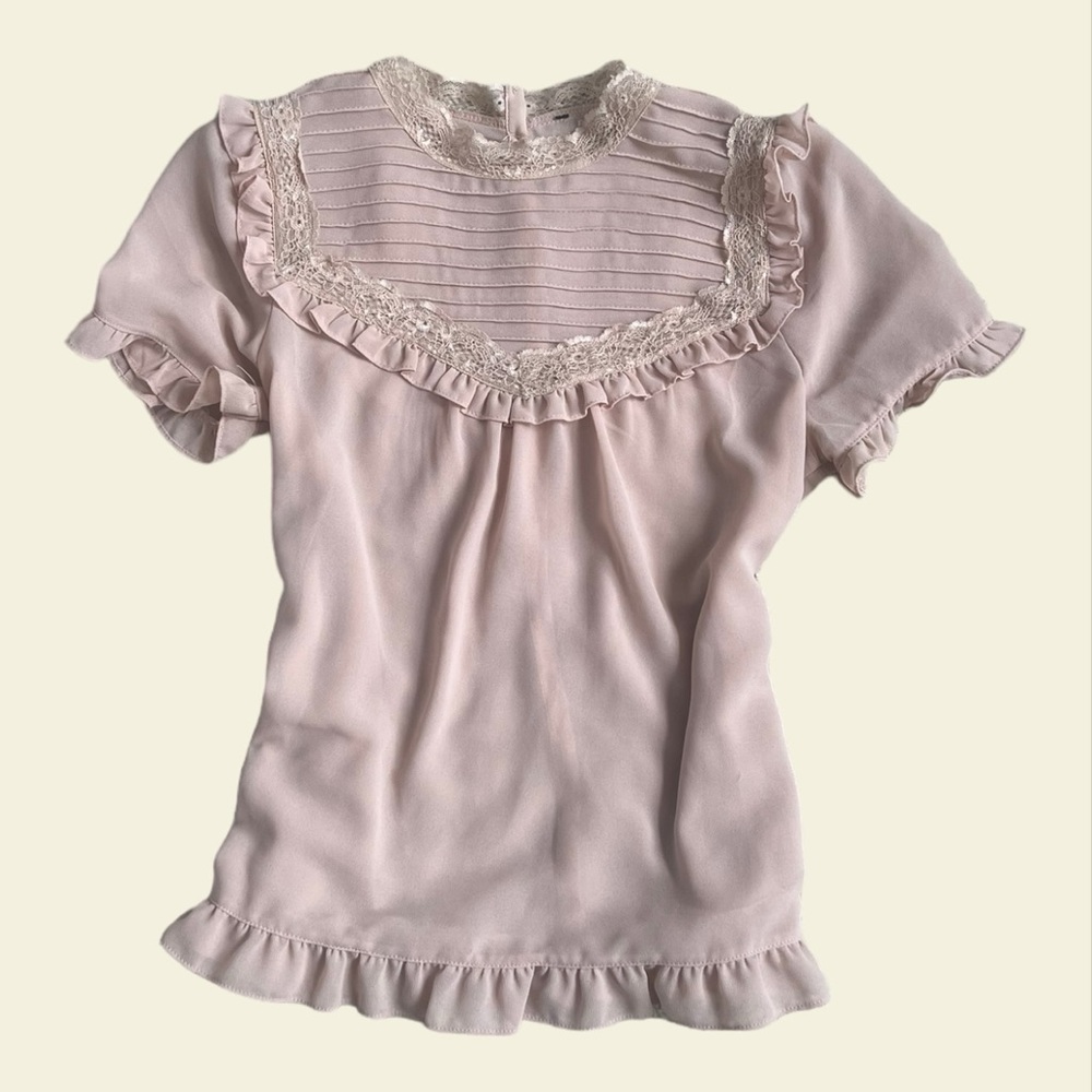 Vintage pink lacy top with buttons down the back